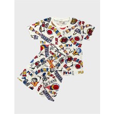Erkek Çocuk Pamuklu Beyaz Basketbol Desenli Kısa Kollu Şortlu Yazlık Pijama Takımı