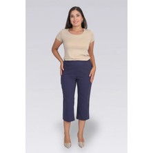 Tolga Saraçoğlu Kadın Ince Kumaş Beli Lastikli Rahat Kesim Kapri 30267 Lacivert