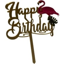 Happy Birthday Yazılı Leylekli Aynalı Pleksi Altın