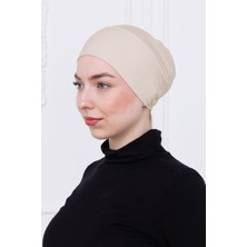 Geçmeli Bone Önü Dikişsiz Kaymaz Lastikli Kadın Tesettür Pratik Geçme Iç Bone Bej