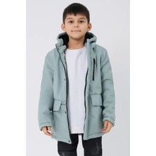 Montland Spor Erkek Çocuk Mint Yeşili Kapüşonlu Kışlık Mont 3 Cep Özellikli Su ve Rüzgar Geçirmez