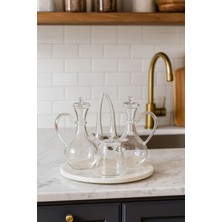 3'lü Cam Yağlık ve Tuzluk Seti – Mermer Altlıklı Şık Sunum Glorry Set