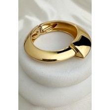 Özel Seri Altın Rengi Oval Form Parlak Kelepçe Bileklik (Iç Çapı:5,5cm)