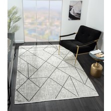 Nexus NX011A Gri Halı Geometrik Desen Antialerjik Pamuk Taban Salon Halısı Yatak Odası Koridor