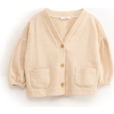 Hırka – Bej Düğmeli Cepli Waffle Kumaş