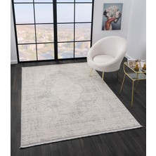 Vista VS002A Beyaz Halı Klasik Desen Antialerjik Pamuk Taban Yıkanabilir Salon Halısı Yatak Odası