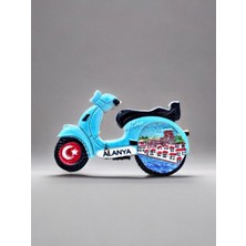 Alanya Temalı Kabartma Polyester Magnet. 9cm x 5cm. Mavi