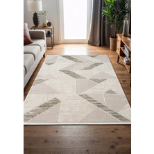 Armada AD003Y Gri Halı Yeşil Geometrik Detaylı Akrilik Tozu Az Salon Halısı Yatak Odası Karidor