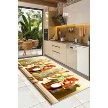 West Home Dijital Baskılı Yıkanabilir Kaymaz Deri Tabanlı Mutfak Halısı