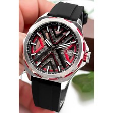 Daniel Klein Otomatik Mekanizma Silikon Kordon Çelik Kasa Erkek Kol Saati Siyah-Kırmızı ZMDK1193