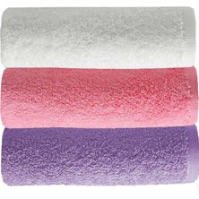 3 Lü Düz Renk El Yüz Havlu Seti %100 Pamuklu 50X90 cm Mor-Pembe-Beyaz