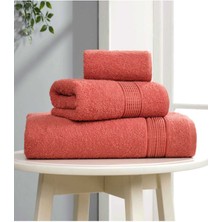 3 Lü Banyo Havlusu Seti Pamuklu Ritim Kiremit