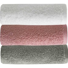 3 Lü Düz Renk El Yüz Havlu Seti %100 Pamuklu 50X90 cm Gri-Gül-Beyaz