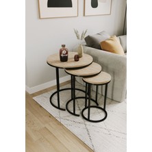 Milas 3lü Zigon Sehpa Yan Sehpa Traverten Desen