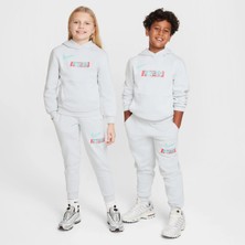Nike Çocuk Unisex Club Fleece  Polar Kapüşonlu Kanguru Cepli Gri Sweatshirt -  ( HJ3837-025 )