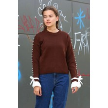 Boncuklu Bile Detaylı Kazak Kahve