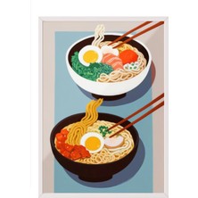 Beyaz Çerçeveli Tablo, Ramen & Yumurta – Japon Lezzeti, Mutfak Dekoru Poster No: 109997