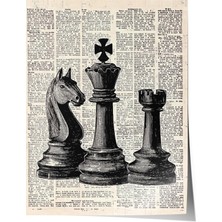 Çerçevesiz Poster, Satranç Taşları ve Gazete Sayfası, Ofis Dekoru Poster No: 111039