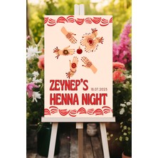 Red Kişiye Özel Kına Gecesi Karşılama Panosu, Henna Night Isimli ve Tarihli Tuval Tablo 50X70 cm