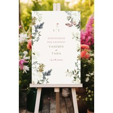 Bahar Desenli Kişiye Özel Düğün Söz Nişan Karşılama Panosu, Isimli ve Tarihli Tuval Tablo 50X70 cm