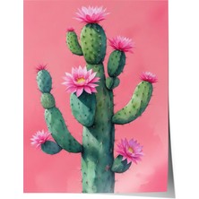 Çerçevesiz Poster, Pembe Kaktüs Minimal Illüstrasyon, Salon Dekoru Poster No: 109781