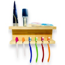 Ceren Wooden Ahşap Duvara Yapıştırılabilir Diş Fırçalık Diş Macunluk Rafı Standı Montaj Gerektirmez