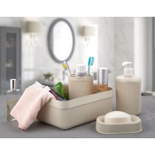 Krem 4 Parça Banyo Seti Diş Fırçalık Sıvı Sabunluk Katı Sabunluk ve Banyo Düzenleyici