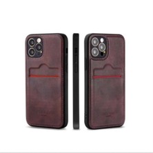 Iphone 12 Pro Max Uyumlu Kartlıklı Lüx Deri Kılıf Bordo