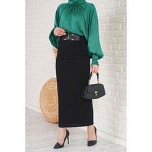 Bel Lastikli Likralı Kalem Etek Siyah