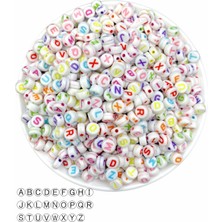 50GR Harf Boncuk, 4X7MM Yassı Basık Beyaz Üzeri Renkli Harf Boncuk (50 Gr, ~375 Adet)
