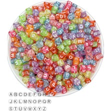 50GR Harf Boncuk,6mm Karışık Renkli Şeffaf Küp Harf Boncuk  (50GR,~330 Adet)
