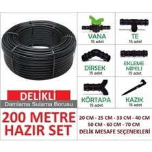Delikli 200 Metre Damla Sulama Sistemi ve Ek Parçaları Damlama Borusu Hortumu Bahçe Ağaç Seti