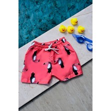 Erkek Çocuk Tukan Baskılı Bel Bağcıklı Deniz Şortu