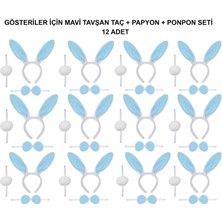 Mavi Tavşan Kostüm Seti – Taç, Papyon, Ponpon (12’li Paket)