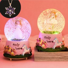 Peri Kız Orta Boy Işıklı Müzikli Kar Küresi ve Lotus Kolye