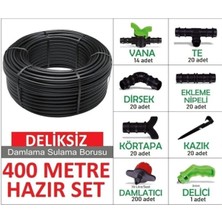 Deliksiz Düz 400 Metre Damla Sulama Sistemi ve Ek Parçaları Damlama Borusu Hortumu Hazır Set