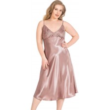 Aria's Closet Büyük Beden Vizon Uzun Saten Gecelik