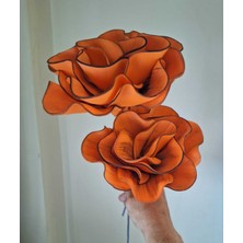 Lateks El Yapımı Tek Dal Iki Çiçek Turuncu Rengi Vazo ve Bohça Yapay Çiçek