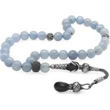 1000 Ayar Gümüş Kazaz Püsküllü Küre Kesim Aquamarin Doğaltaş Tesbih