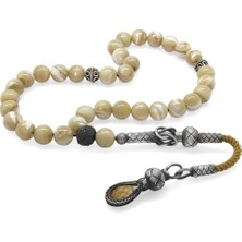 1000 Ayar Gümüş Kazaz Püsküllü Küre Kesim Sarı Sedef Doğaltaş Tesbih