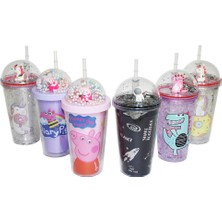 No 2 Fenomen Simli Kapaklı Figürlü Pipetli Plastik Bardak