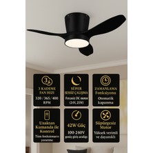 Modern Dekoratif LED Işıklı Tavan Vantilatörü | Süper Sessiz Motor | Uzaktan Kumandalı 3 Kademe Hız