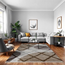 Geometrik Kahverengi Pamuk Dikdörtgen Modern Desenli Pamuk Makinada Yıkanabilir Hav Toz Vermez Leke Tutmayan Kaymaz Taban Dijital Makine Baskı Salon Yolluk Mutfak Halı