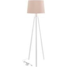 Tripod Ahşap Lambader Konik Kumaş Başlık Krem Beyaz LY630