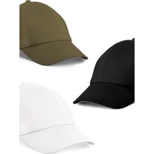  Unisex 3'lü Set Haki,beyaz ve Siyah Renk Beyzbol Şapka