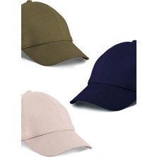  Unisex 3'lü Set Haki,taş ve Lacivert Renk Beyzbol Şapka