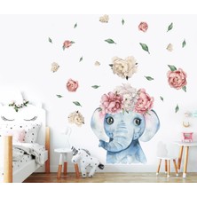 Artikel Çiçek Taçlı Fil ve Çiçekler Çocuk Odası Duvar Sticker 50 x 70 cm