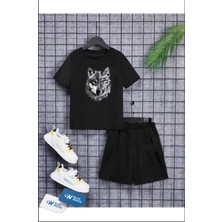 Erkek/kız Çocuk  ''kurt'' Baskılı Tişört-Şort Takımı