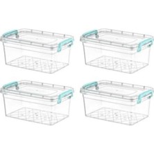 Plastik Kutu Kapaklı Taşıma Saplı Saklama Kabı 4lü Set