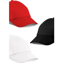  Unisex 3'lü Set Kırmızı,beyaz ve Siyah  Renk Beyzbol Şapka